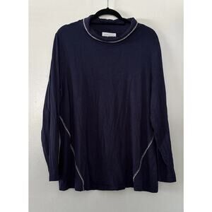 Pure Jill Tranquility Fleece Top XL LS Navy White Blue Stitching Stretch SOFT
